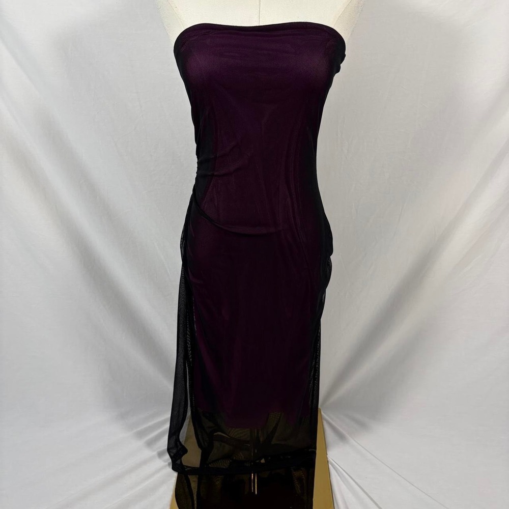 Guess Collection strapless black mesh purple maxi dress medium y2k grunge dark